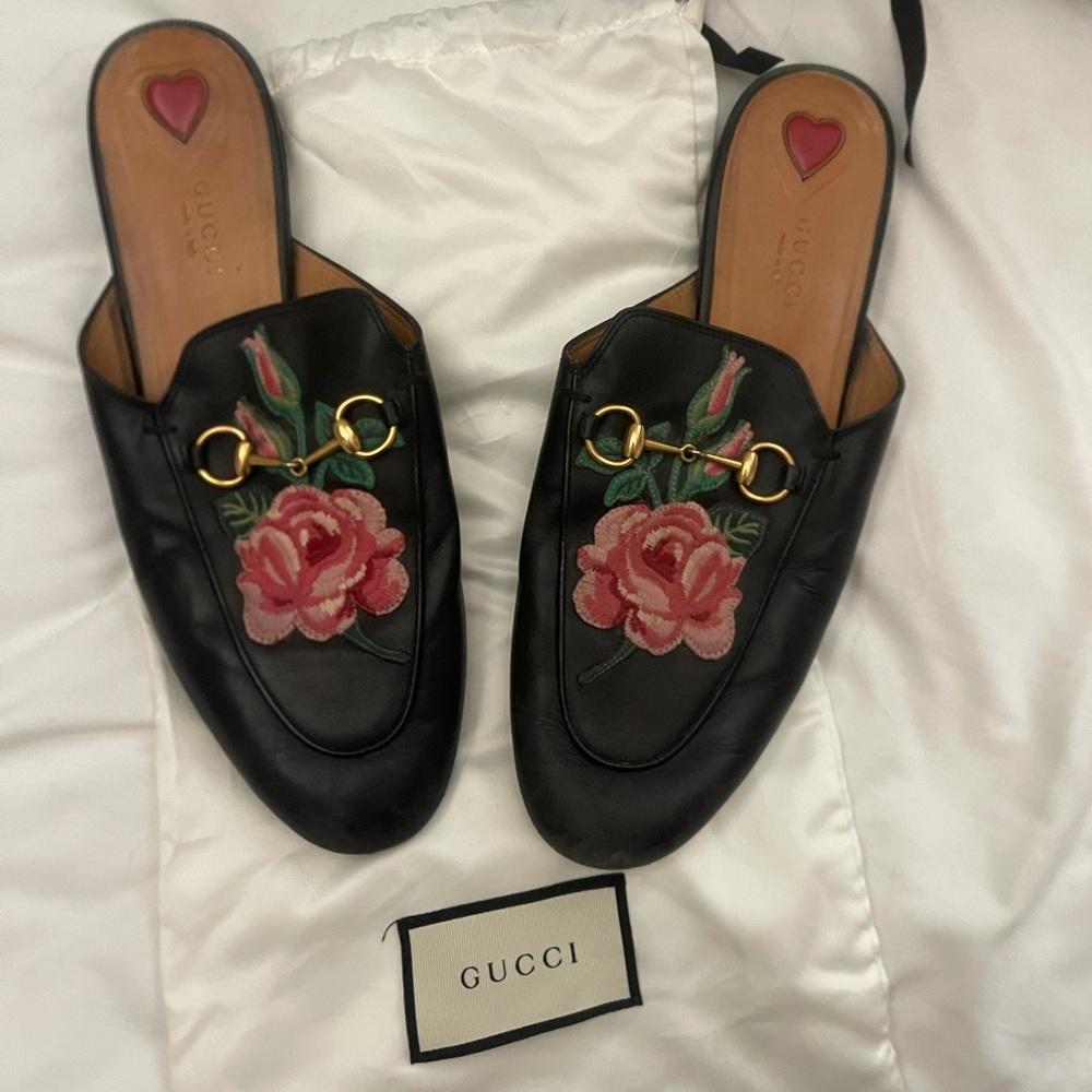 Gucci Floral Embroidered Mule Loafers 39.5